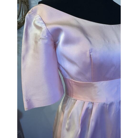 Vintage Pink Lorrie Deb Heavy Satin Dress MCM Coquette Mad Men Balletcore - Picture 13 of 16